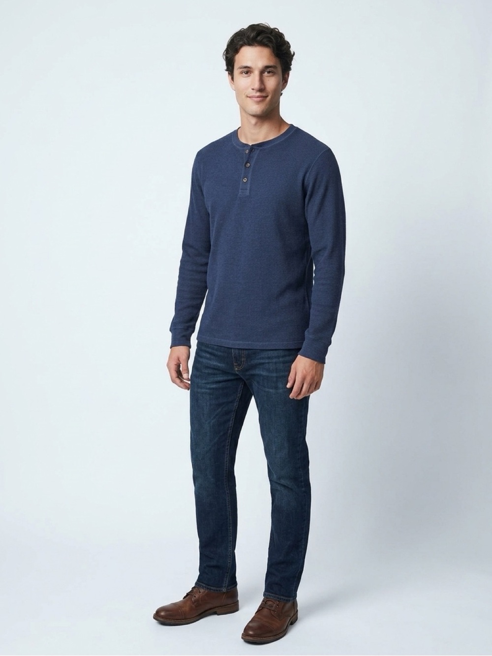 Men's Navy Long-Sleeve Henley Thermal Shirt by The Mountain Outdoorsman